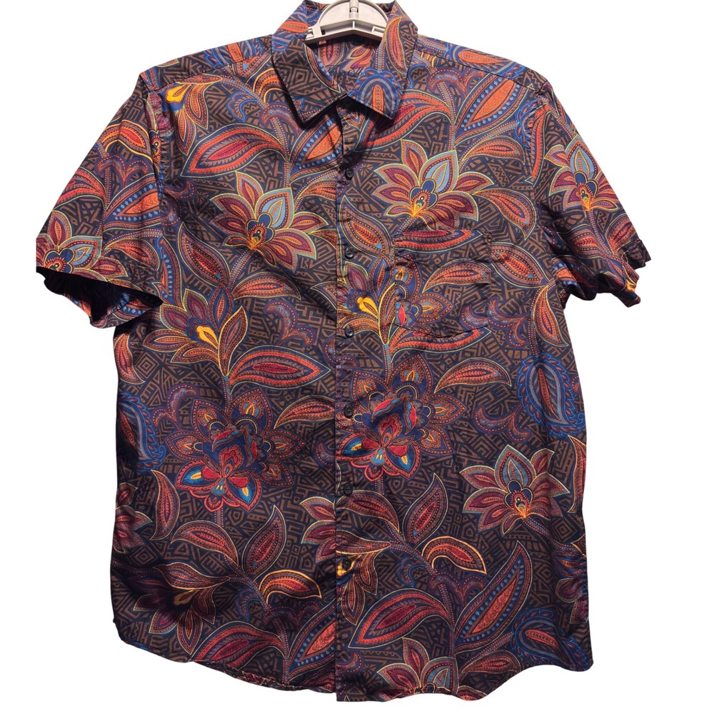 Tasso Elba Button Down Men Large Multicolor Excellent Paisley Geometric Cotton